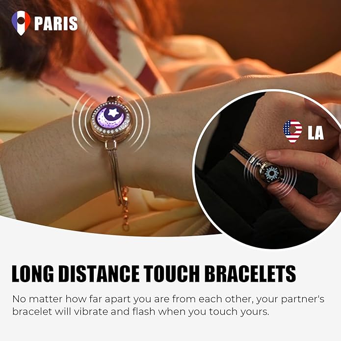TOTWOO Long Distance Touch Bracelets for Couples, Smart Light & Vibration Love Jewelry, Long Distance Valentines Day Gifts for Him Her Women Men, One-to-One Bluetooth Pairing via App