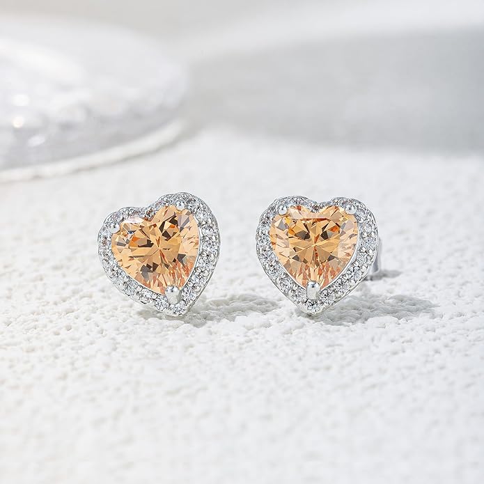 YOMELA Cubic Zirconia Earrings Studs, Halo CZ Birthstone Simulated Diamond Stud Earrings for Women