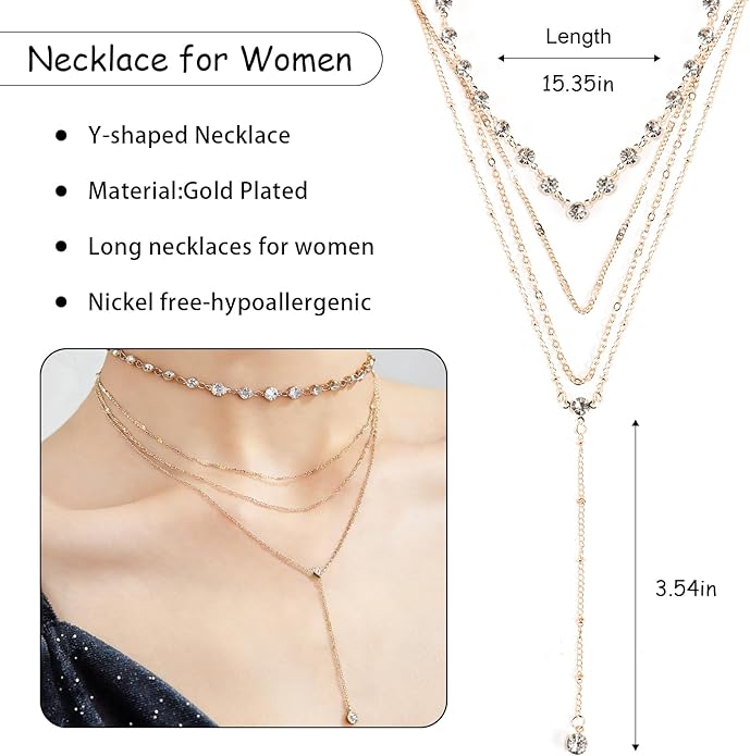 Necklace for Women, Dainty Long 14K Gold Y-Shaped Necklace Jewelry Trendy Beaded Layered Chain Drop Necklaces Jewelry Women Gifts