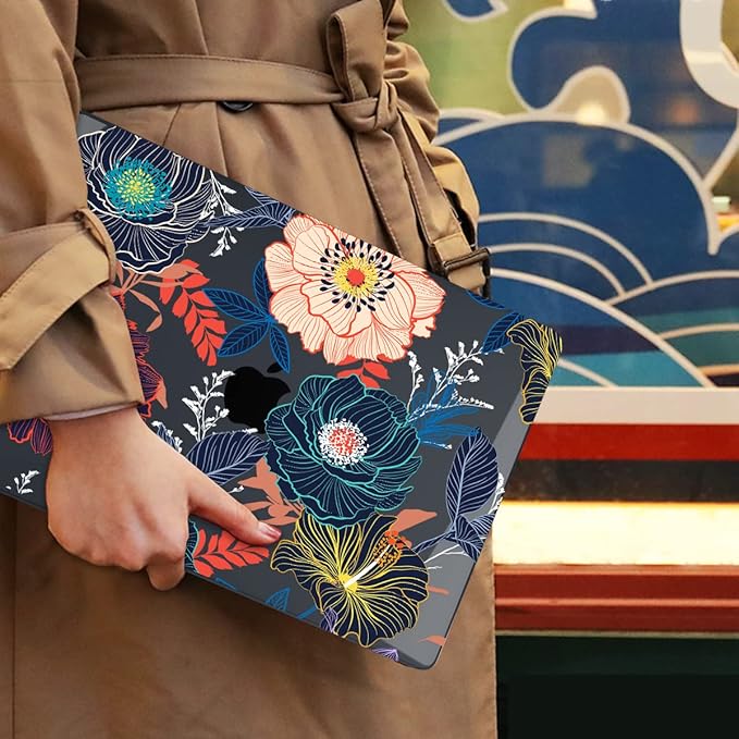 Mektron for MacBook Air 13 Case A1466/A1369 (2010-2017 Release), Snap-on Plastic Hard Shell Cover for MacBook Air 13.3 inch with Keyboard Cover, Dahlia Flowers