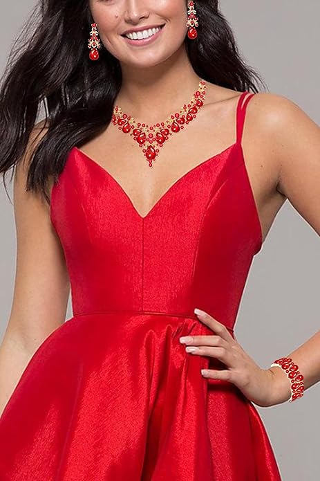 Elegant Bridal Wedding Jewelry Set for Women/Brides/Bridesmaids Teardrop Crystal Leaf Cluster Jewelry Set for Wedding Prom Party Bridal Bridesmaids Rhinestone Crystal Necklace Earrings Bracelet Set