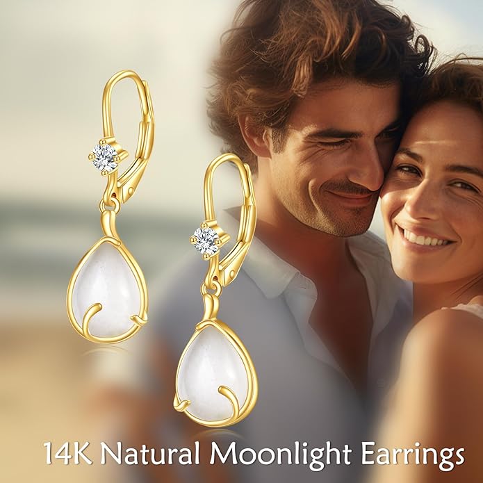 DOVRAN 10K 14K Solid Gold Leverback Earrings for Women Real Yellow Gold Filigree Dangle Earrings Trendy Jewelry Birthday Christmas Gifts for Wife Mom