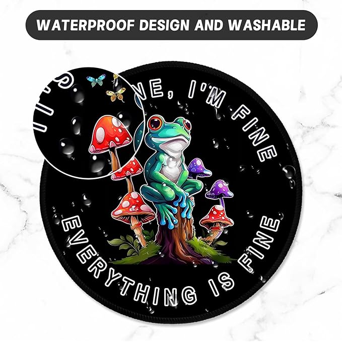 ITNRSIIET Round Mouse Pad with Stitched Edge Premium-Textured Waterproof Non-Slip Rubber Base Desktop Protection Mat Diameter 8.7 inches, Cute Frog