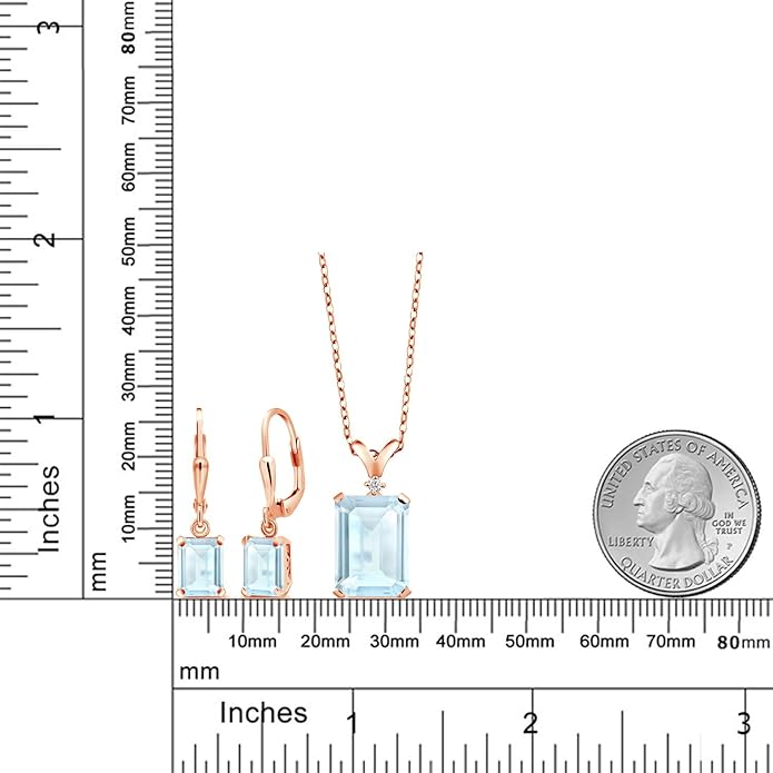 Gem Stone King 9-13 Cttw Pendant and Earrings Jewelry Set For Women | Emerald Cut 14X10MM and 8X6MM | Round 1.5MM | Gemstone Birthstone and Diamond | 925 Sterling Silver | 18 Inch Silver Chain