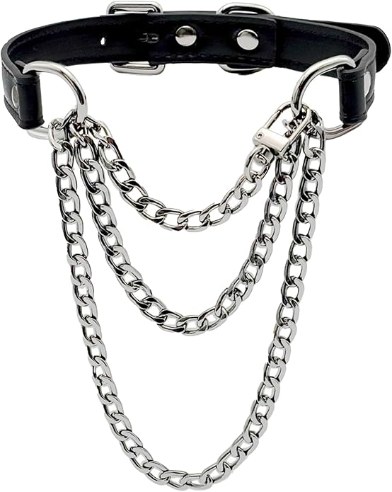 FEOYA Leather Choker Collar For Women Handmade Adjustable Triple-Layer Slip Chain Punk Gothic Chain Collar Necklace