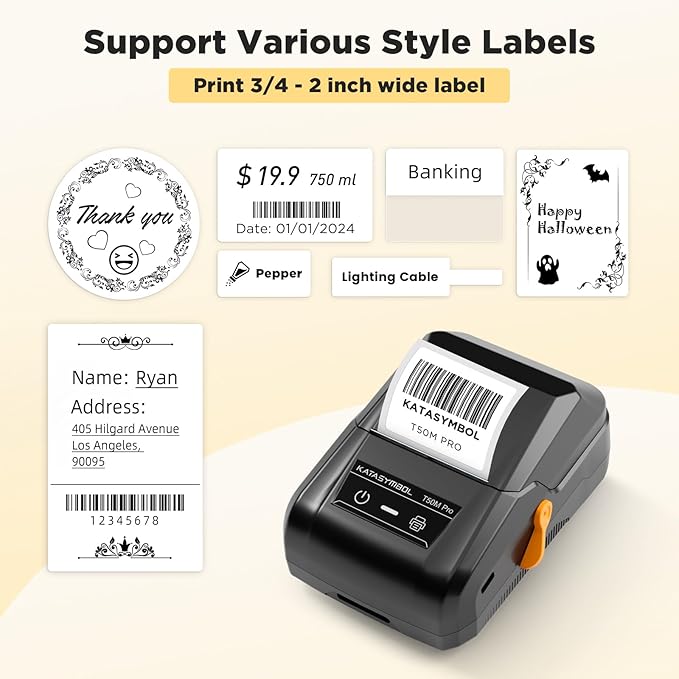 SUPVAN T50M Pro Bluetooth Label Maker Machine with Tape, Wide Waterproof Label, Versatile App with 40 Fonts and 650+ Icons, Inkless Labeler for Home, Kitchen, School, Office Organization, Black