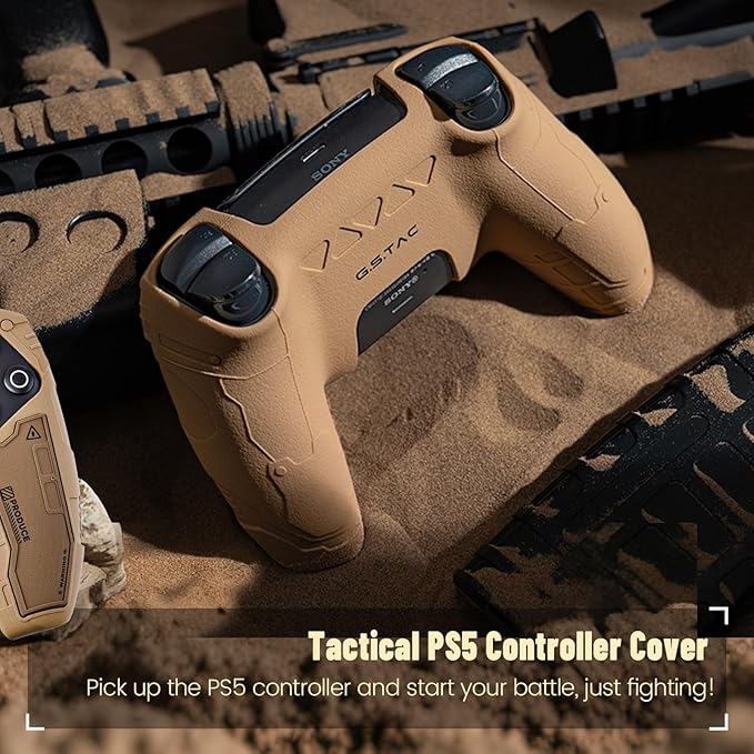 GeekShare G.S.TAC Tactical PS5 Controller Skin Set: Non-Slip Silicone Cover Compatible with PS5 Wireless Controller, 2 Thumb Grips & 2 Stickers, Compatible with Monster Hunter Wilds (Desert Yellow)