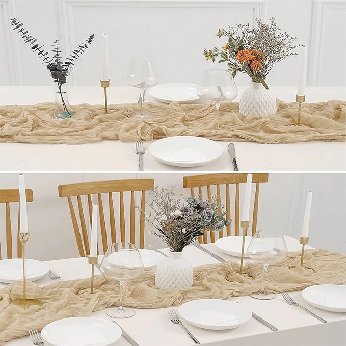 6 Pack 10 Ft Cheesecloth Table Runner Beige Gauze Long Table Runners Boho Gauze Cheese Cloth Table Runner Rustic Sheer Runner for Wedding Party Table Decor ( 35 x 120 Inch )