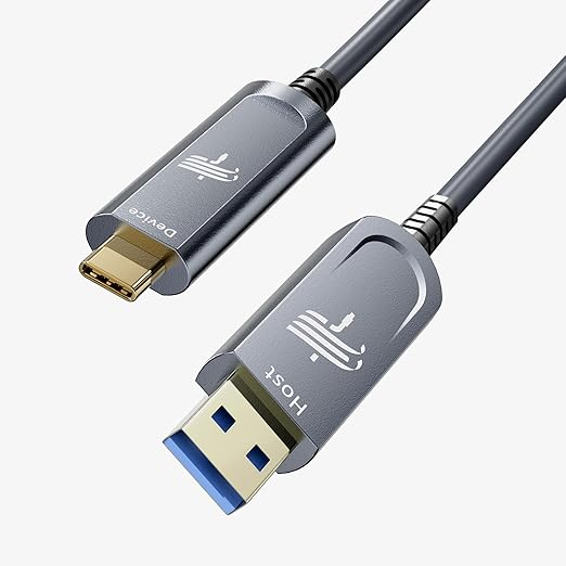 Fiber Optic USB A to USB C Cable(33ft),High Speed 10Gbps USB 3.2 Gen2 Active Optical Cable for VR, Webcam, Laptop,Camera,Projector etc,Grey