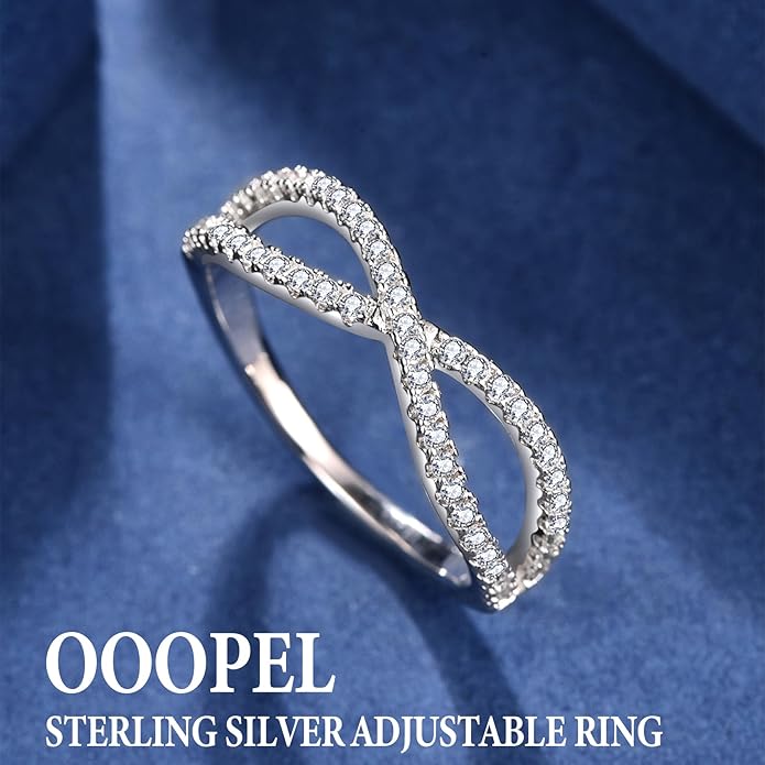 OOOPEL Sterling Silver Adjustable Ring S925 Silver Rings for Women Cubic Zirconia Twist Love Knot Dainty Ring Silver Minimalist Open Finger Rings Silver Thumb Sterling Silver Ring