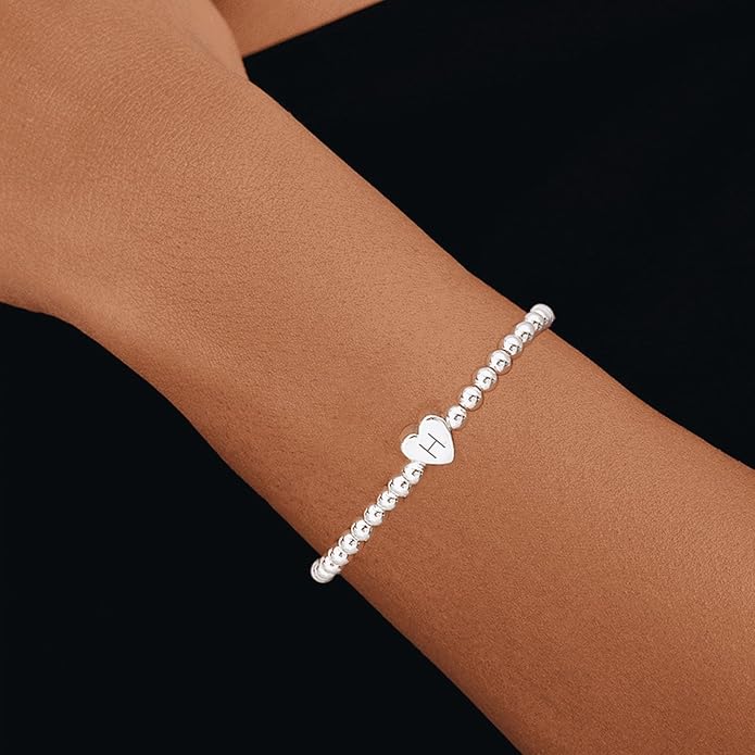 Valentines Day Gifts for Women Her - Dainty Beaded Heart Initial Bracelets Letter A-Z Charm Stretch Bead Ball Bracelet Trendy Jewelry Gifts