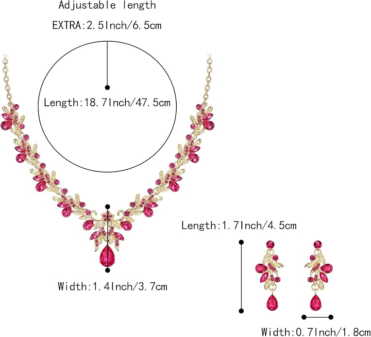 BriLove Women's Wedding Jewelery Set Leaf Flower Crystal Teardrop Marquise Cluster Pendant Necklace Dangle Earrings for Bridal Party