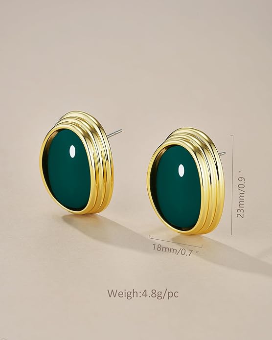 SNGIA18K Gold Plated Burgundy Maroon Red Carnelian Round Oval Ribbed Button Chunky Statement Earrings for Women by SNGIA, Bold Handmade Exaggerated Dome Retro Rounded Button Trendy Bohemian Gemstone Stud Jewelry Gifts, Unique Vintage Baroque Stone Summ...