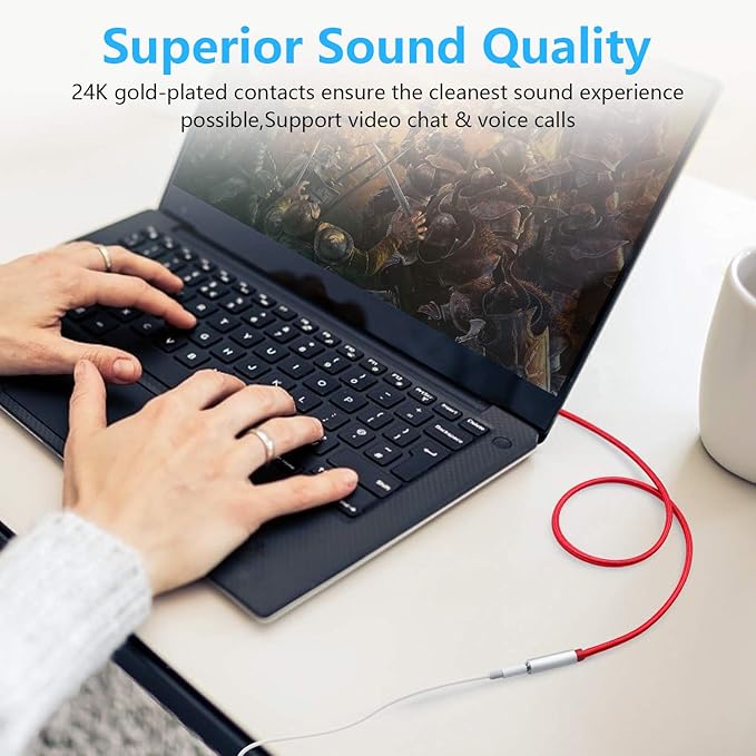 3.5mm Extension Cable 6.6ft - Headphone Extension Cable Nylon Braided Aux Cord Extender for Smartphones, Tablets, Media Players (No Mic Support) -Red