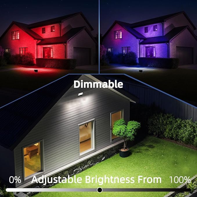 ILC LED Flood Light 80W, 8000LM, Outdoor RGB Color Changing, Smart Floodlights RGBW 2700K Warm White & 16 Million Colors, 20 Modes, Grouping, Timing, IP66 Waterproof (2 Pack)