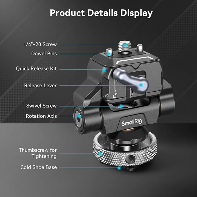 SmallRig Quick Release Camera Monitor Mount with Cold Shoe, Supports Swivel 360° and Tilt 170° Adjustable, Drop-in HawkLock Camera Hot Cold Shoe Monitor Holder for 5" & 7" Monitor - 3514C