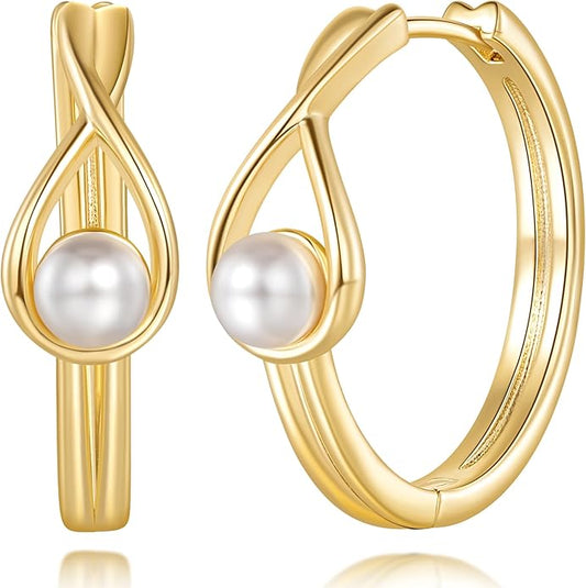 Gold Hoop Earrings for Women 14K Gold Earrings for Women Pearl Hoops Earring for Womens Hoop Gentle Romantic Design Womens Hoops Earring