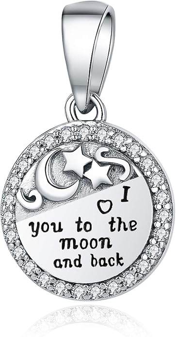 925 Sterling Silver Charms Fit Pandora Charms Bracelet I Love You to The Moon and Back Fit Wife Mom Christmas Birthday Gift
