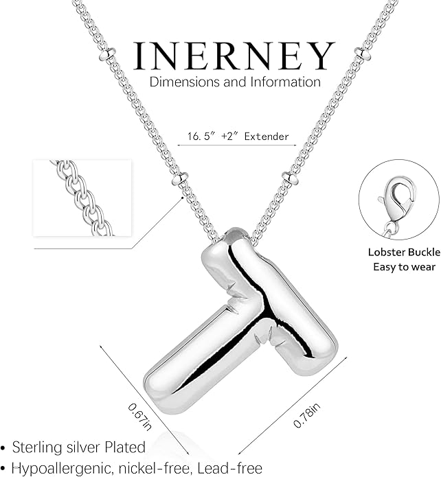 Inerney Valentines Day Gifts Gold Bubble Letter Necklace Initial Necklaces for Women, Chunky 14K Plated Balloon Initials, Trendy Charm Non Tarnish Custom Name Pendant Jewelry Gifts for Mom