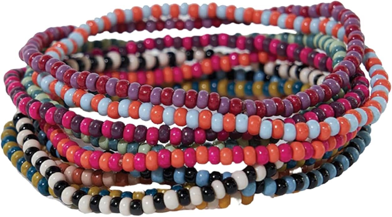 INK + ALLOY 10-Strand Stacking Beaded Bracelets for Women – Mixed Patterns Bracelet Stack - Adjustable Stretch Fit - Handmade Boho Bracelets for Women - Perfect for Any Occasion