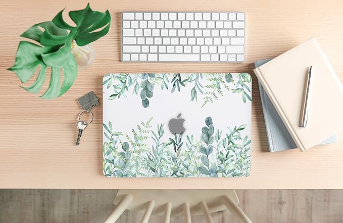 Case for MacBook Pro 13 inch M2 M1 A2338 A2289 A2251 A2159 A1989 A1706 2023-2016 Release with Touch ID, 6 in 1 Matte Clear Shell&Keyboard Cover&Screen Protector&Webcam Cover, Green Plants