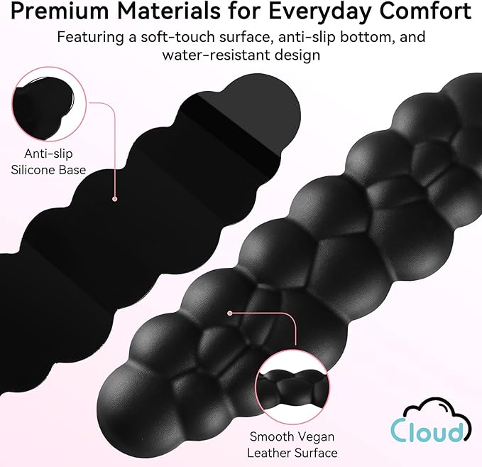 Cloud Wrist Rest for Computer Keyboard, 4-in-1 Memory Foam Leather Cloud Keyboard Wrist Rest and Mouse Pad Set with Ergonomic Support for Arm and Palm Cushion, Gaming/Work Setup, Black