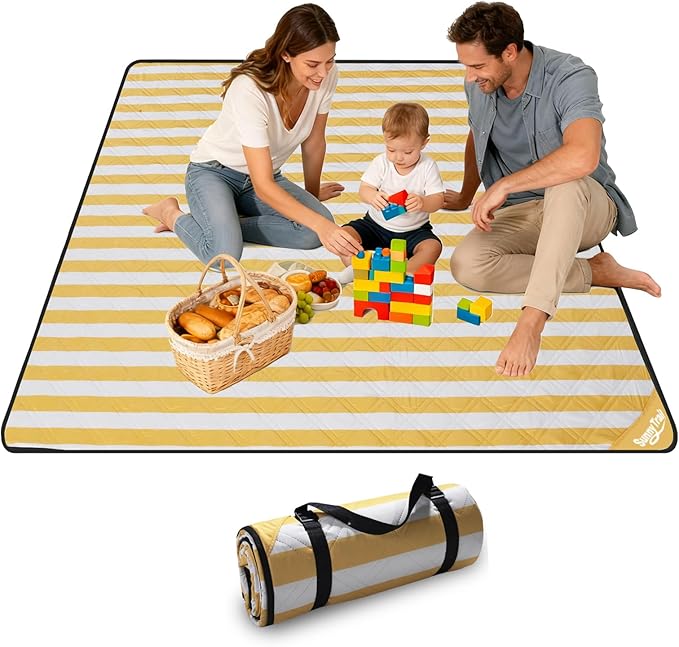 Extra Large Picnic Blanket 80"x80" – Waterproof Outdoor Mat for Beach, Park, Grass, Lawn, Camping, Sandproof & Foldable, Perfect Wedding Registry Gift, Portable Rug for Family Picnics