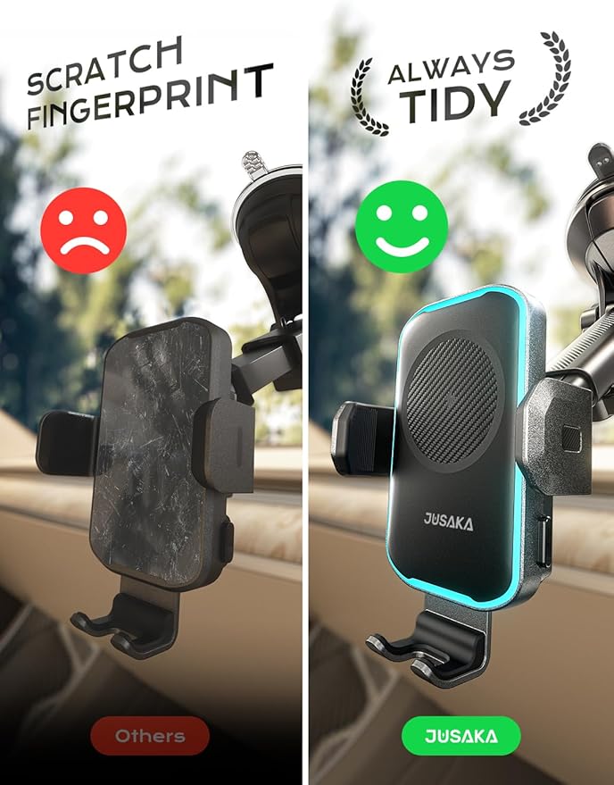 Wireless Car Charger, 15W Fast Charging Auto Clamping Car Phone Holder Mount, [Vent Clip+Suction Cup] Car Phone Holder Wireless Charger with iPhone 16/15/14/13, for Samsung Galaxy Series
