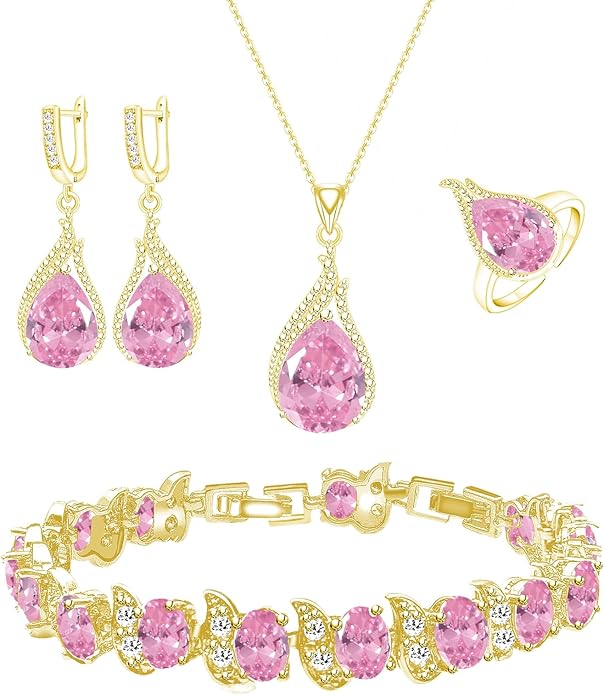 GZWHD Jewelry Set for Women CZ Earrings Necklace Ring Bracelet Set Prom Party Wedding Jewelry Gift for Mother Friend Wife