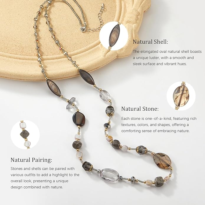 FULU AUTUMN Long Necklaces for Women Trendy Long Chunky Beaded Necklace Boho Fashion Costume Jewelry Mothers Day Gifts for Her