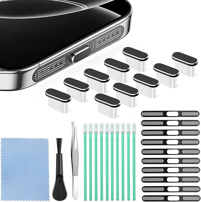 USB C Dust Plug, 10 Pack USB C Port Cover, Phone Speaker Dust Cover and Type C Charging Port Plug Protector Cover for iPhone 15/ iPhone 16/16 Pro/16 Pro Max, iPhone 17