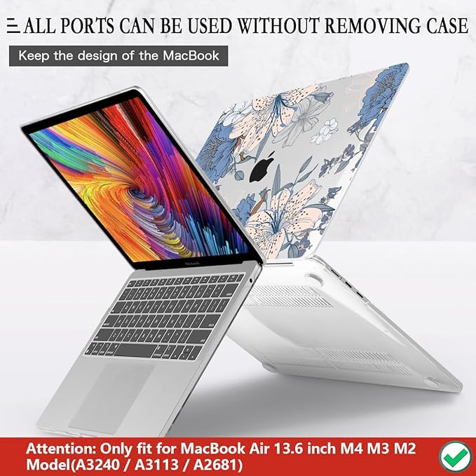 CISSOOK Compatible with MacBook Air 13.6 inch Case 2025 2024 2022 Release A3240 A3113 A2681, Lily Flowers Hard Shell Keyboard Cover Screen Protector for MacBook Air 13 inch M2 M3 M4