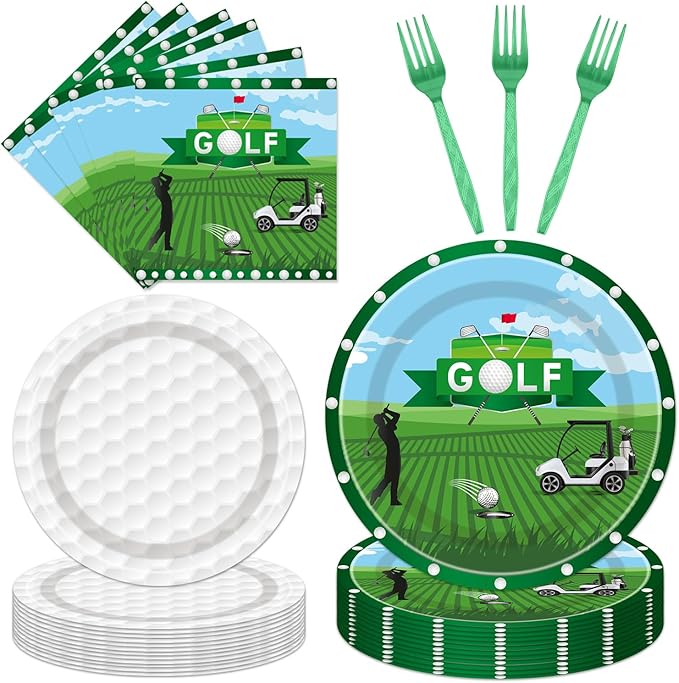 Golf Plates and Napkins Party Supplies - 96Pcs Golf Themed Birthday Party Decorations - Sports Paper Disposable Tableware Set for 24 Guests