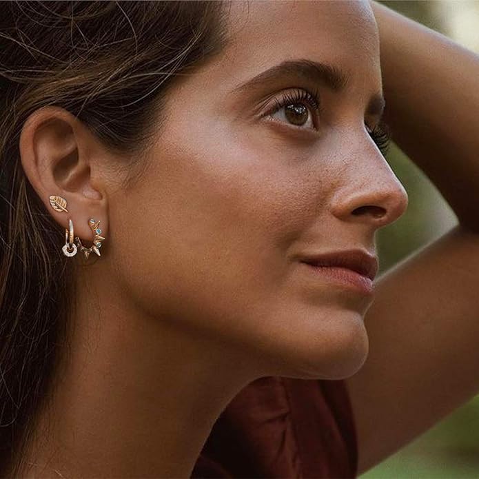 MYEARS Women Earrings Gold Huggie Hoop Ear Stud Cuff 14K Small Simple Hypoallergenic Everyday Jewelry