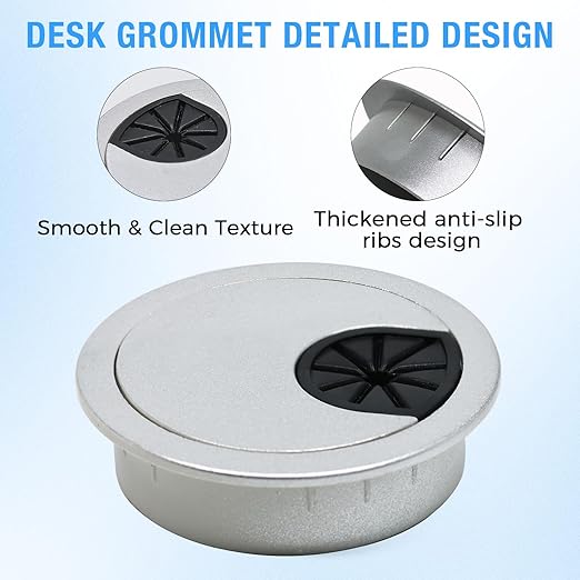 Desk Grommet 2" (50 mm), Desk Cord Hole Cover, Cable Grommet ABS Plastic, Desk Hole Grommet for Office and Home Table Cable, Detachable Cable Cord Organizer (Silver Sand 4 Pcs)