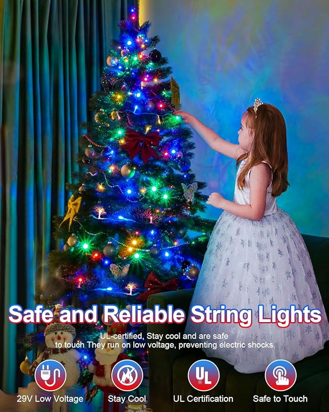 125FT 380LED Christmas Lights, Extra Long Outdoor String Lights Waterproof, Timer & Memory, 8 Modes Dimmable Plug in Fairy for Classroom Decor Outside Tree Wedding Patry Multicolor