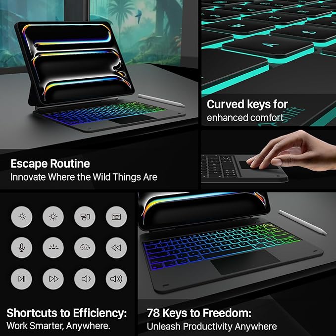 typecase Keyboard Case for iPad Pro 13-inch (M4) 2024,Magic Keyboard with 11 Colors Backlight for iPad Pro 13,Keyboard Case with Pencil Holder,Multi-Touch Trackpad, Easy-Set Magnetic Stand,Black