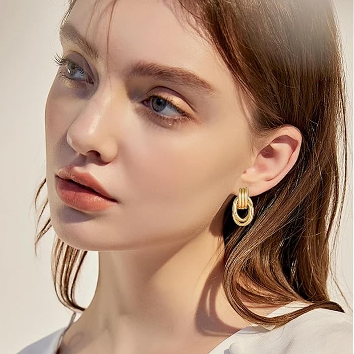 Gold/Silver Statement Geometric Earrings for Women Chunky Gold Knot Link Drop Dangle Earrings Trendy Jewelry Gift