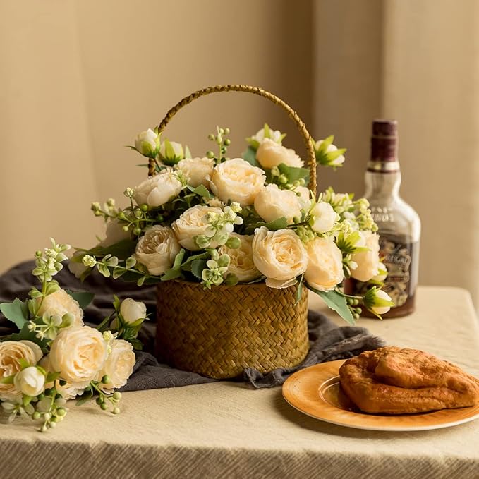 Floweroyal 4 Bunches Peony Artificial Flowers Champagne Flowers Silk Peonies Bouquets for Wedding Party Table Centerpieces Floral Arrangement Home Kitchen Decor.