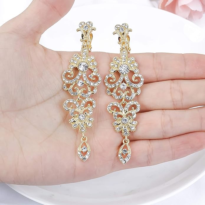 mecresh Gold/Silver Rhinestone Chandelier Wedding Bridal Dangle Earrings