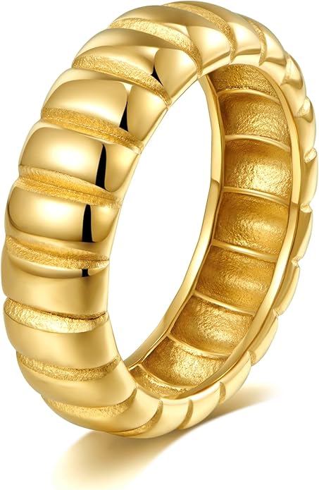 AllenCOCO Chunky Gold Plated Rings for Women - Trendy Cubic Zirconia 14k Gold Filled Stackable Rings