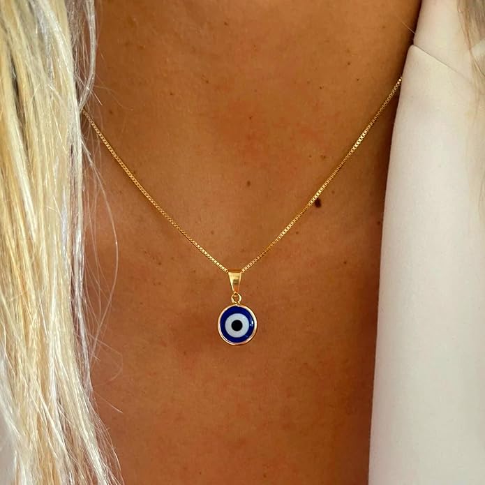 Evil Eye Necklace for Women 14K Gold Plated Delicate Necklaces Blue White CZ Diamond Pendant Necklace Cute Boho Tiny Evil Eye Lucky Protection Jewelry Gift for Women