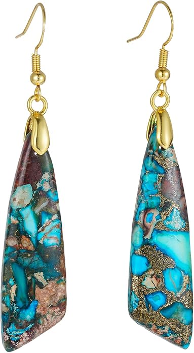 Boho Women Natural Stone Earrings Unique Healing Imperial Jasper Gemstone Energy Hypoallergenic Lightweight Dangle Drop Earrings Multiple Styles Earrings Jewelry for Birthday Party Gift
