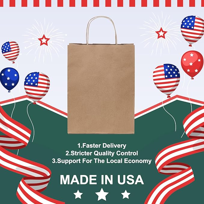 METRONIC Brown Paper Bags 10x5x13 50Pcs,Kraft Gift Bags Medium Size with Handles, Craft Paper Wrap Bag Bulk for Shopping Birthday Party Favors Grocery Retail Goody Business