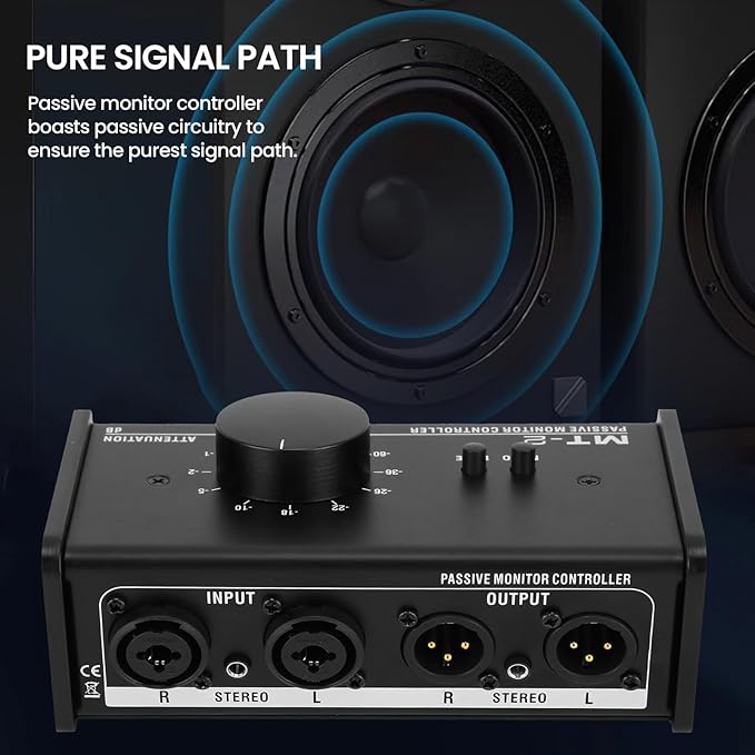 Passive Monitor Controller,Mute Control Large Control Knob Passive Stereo Monitor Controller,Pure Signal Passive Volume Controller,for Studio Monitor