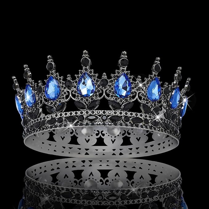 Queen Crown Rhinestone Wedding & Bridal Crowns for Women - Costume Party Hair Accessories - Princess & Birthday Tiaras in Crystal (Black & Blue)