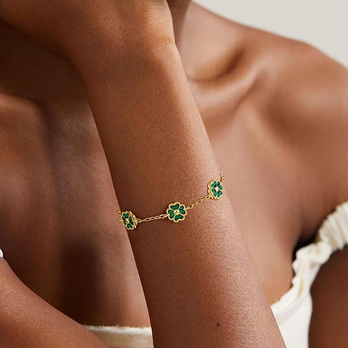 14K Gold Plated Clover Bracelets for Women Flower Four Leaf Link Bracelets Trendy Jewelry Gifts for Women