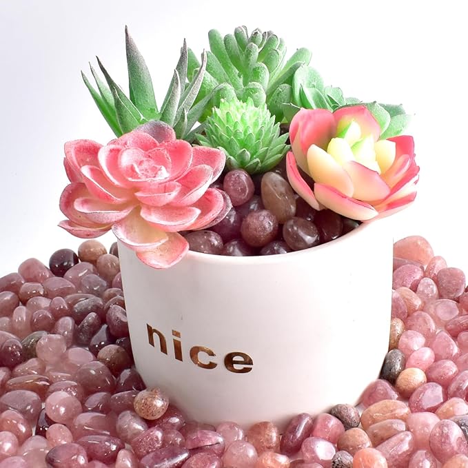 Polished Strawberry Quartz Crystal Chips 200 Pcs - 10 oz Tumbled Stone Chips Crushed Sea Glass Stones Healing Reiki Crystal Jewelry Making Home Decoration