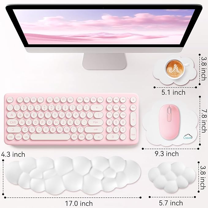 Cloud Wrist Rest for Computer Keyboard, 4-in-1 Memory Foam Leather Cloud Keyboard Wrist Rest and Mouse Pad Set with Ergonomic Support for Arm and Palm Cushion, Gaming/Work Setup, White