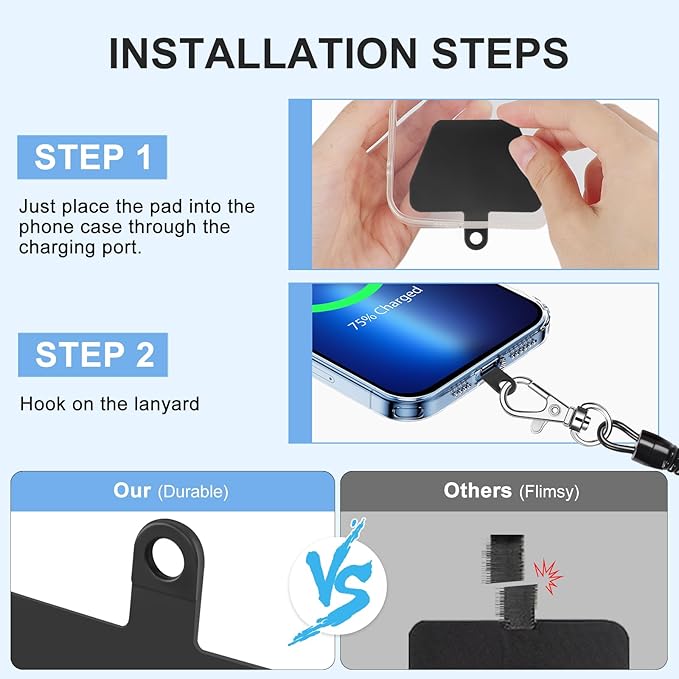 SHANSHUI Phone Lanyard, Cell Phone Lanyard Tether Pads Compatible with iPhone & All Smartphones in Full Cover Cases
